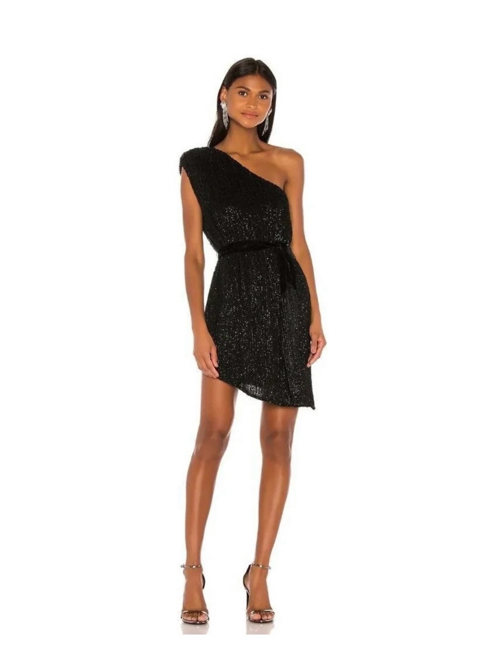 Retrofete Black One-Shoulder Sequin Mini Dress